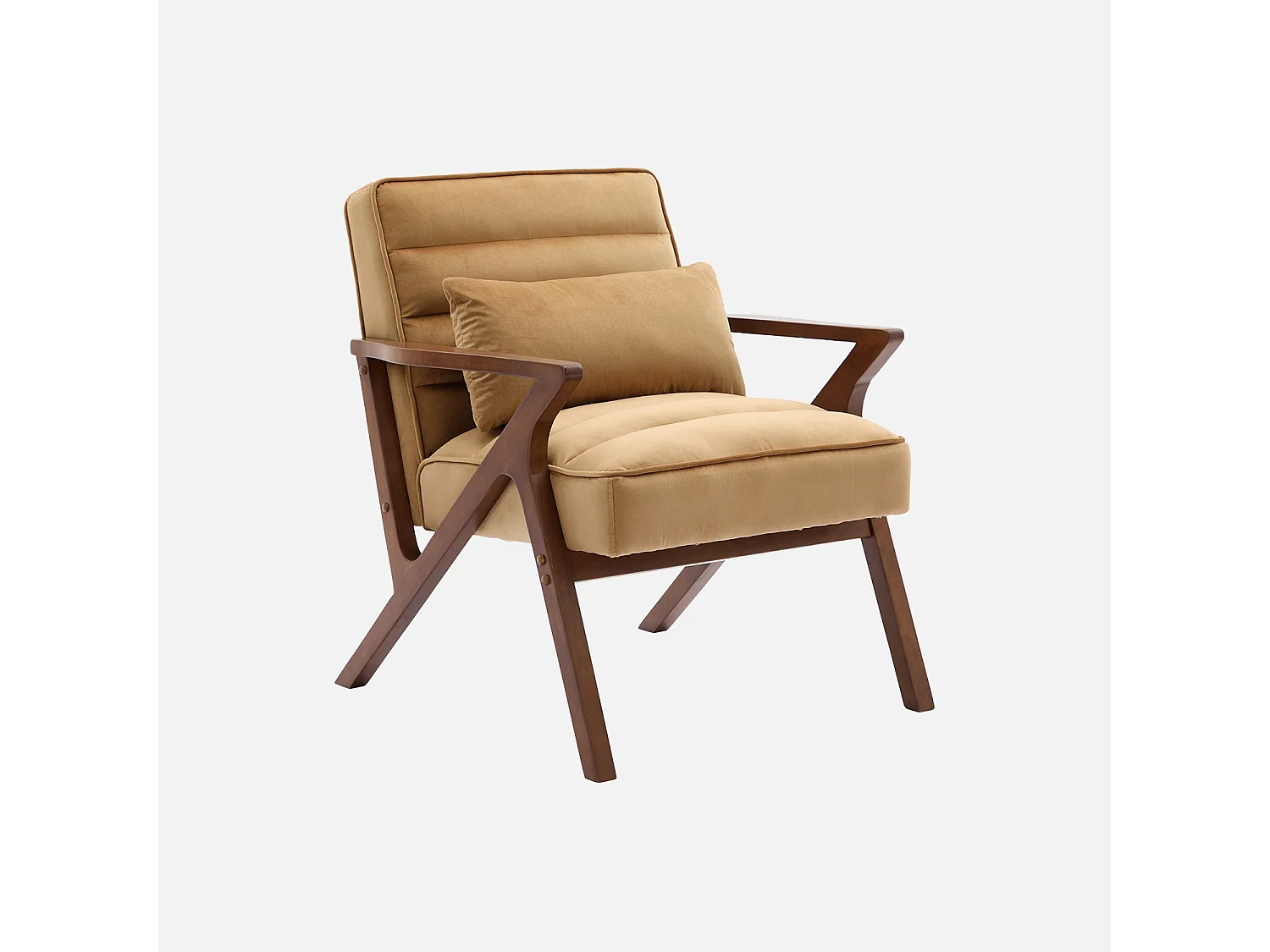Fauteuil scandinave bois d'hévéa et velours camel