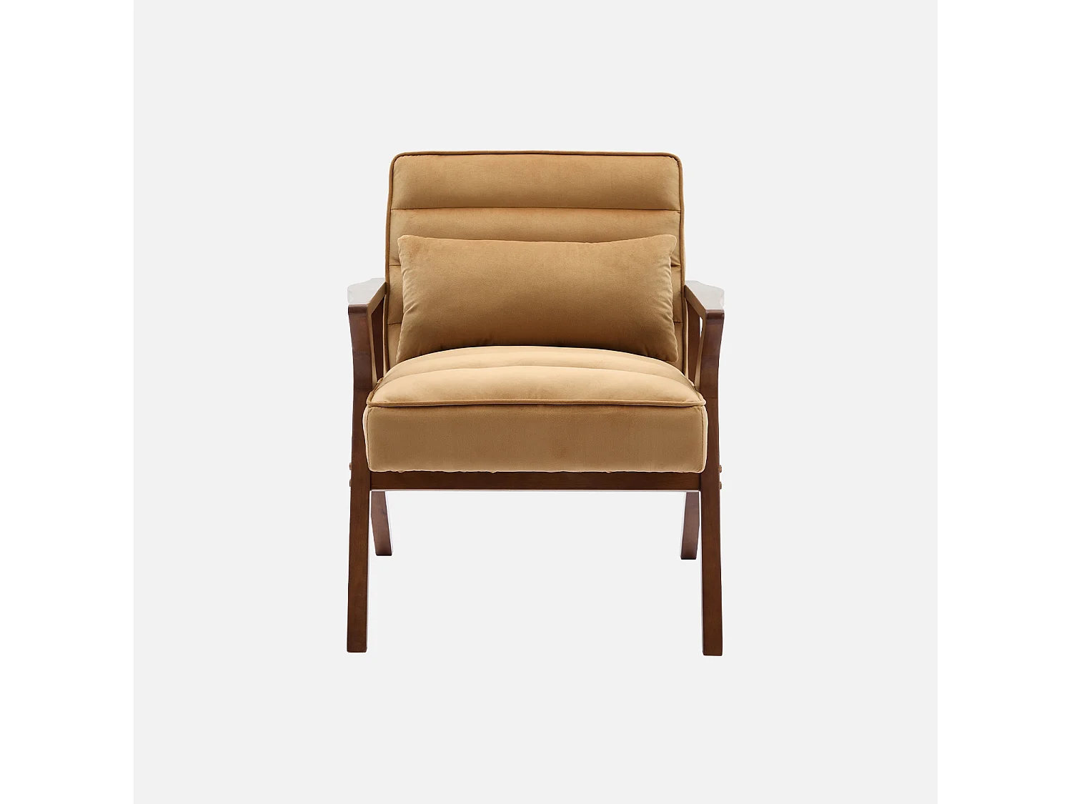 Fauteuil scandinave bois d'hévéa et velours camel