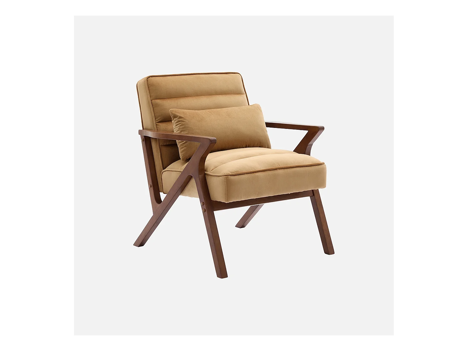 Fauteuil scandinave bois d'hévéa et velours camel
