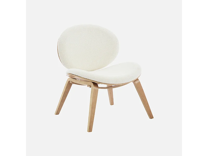 Poltrona con finiture effetto legno curvato e tessuto bouclé, quercia