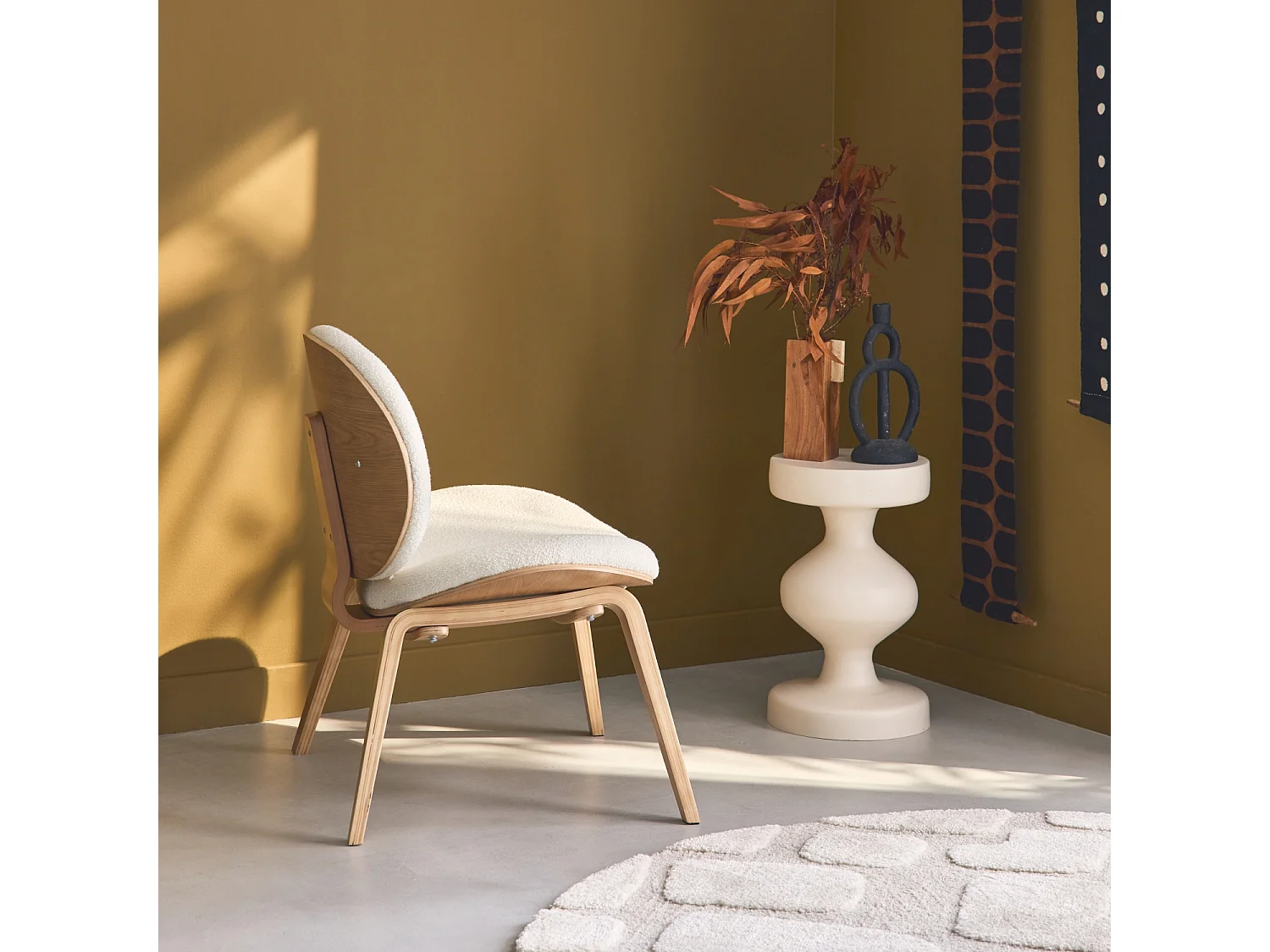 Fauteuil relax décor bois courbé placage effet chêne et bouclette texturée