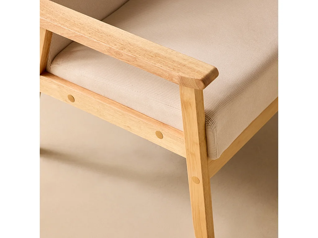 Sillón escandinavo de madera y pana, Crema
