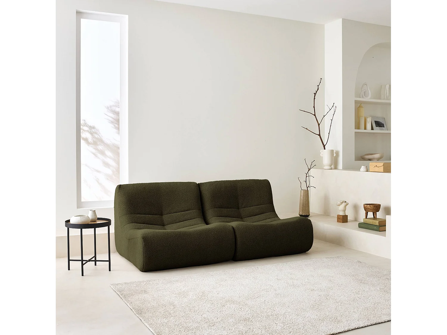 Lot de 2 fauteuils chauffeuses en bouclette texturée kaki style contemporain 1 place