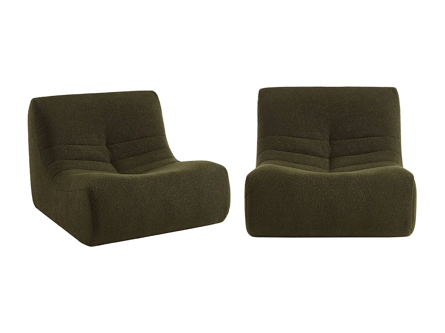 Lot de 2 fauteuils chauffeuses en bouclette texturée kaki style contemporain 1 place