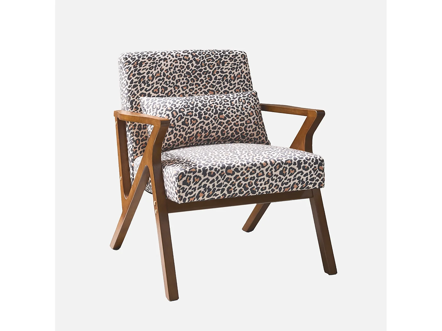 Fauteuil scandinave bois d'hévéa et imprimé léopard