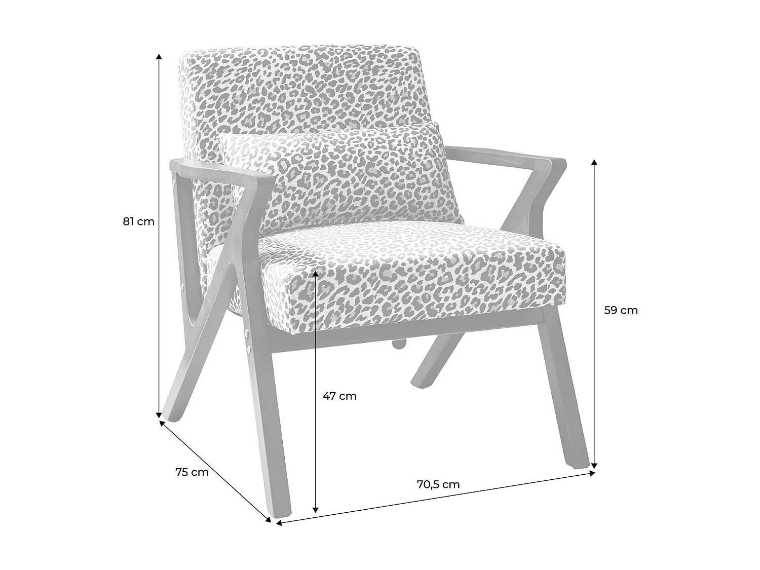 Fauteuil scandinave bois d'hévéa et imprimé léopard