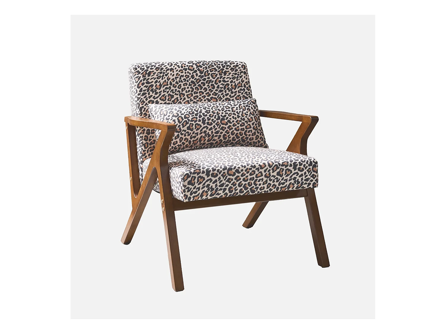 Fauteuil scandinave bois d'hévéa et imprimé léopard