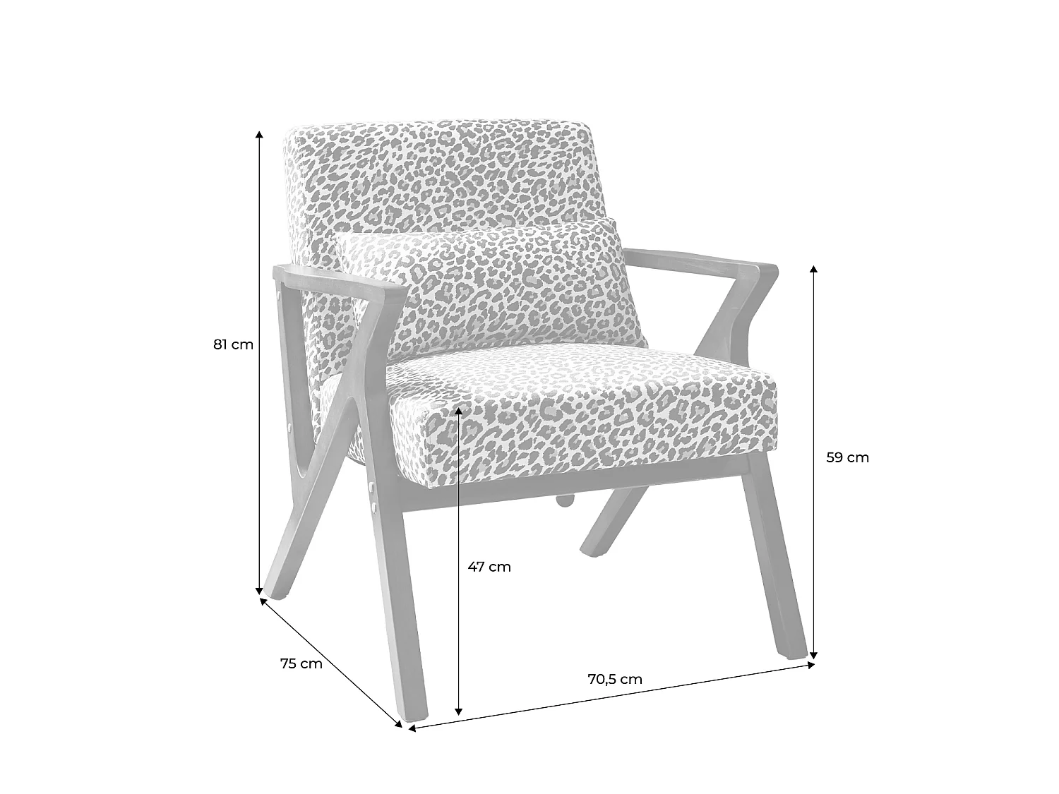 Sillón escandinavo de madera de hevea y estampado de leopardo,