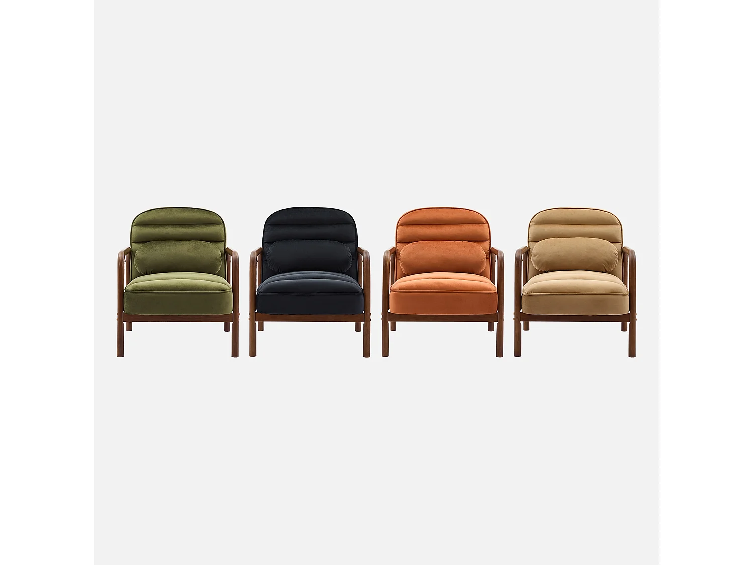 Sillón escandinavo de madera de hevea teñida de nogal y tela de