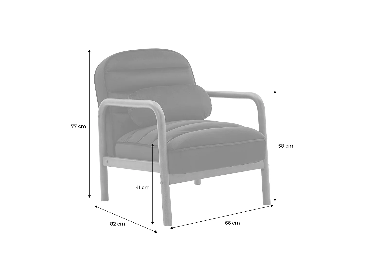 Sillón escandinavo de madera de hevea teñida de nogal y tela de
