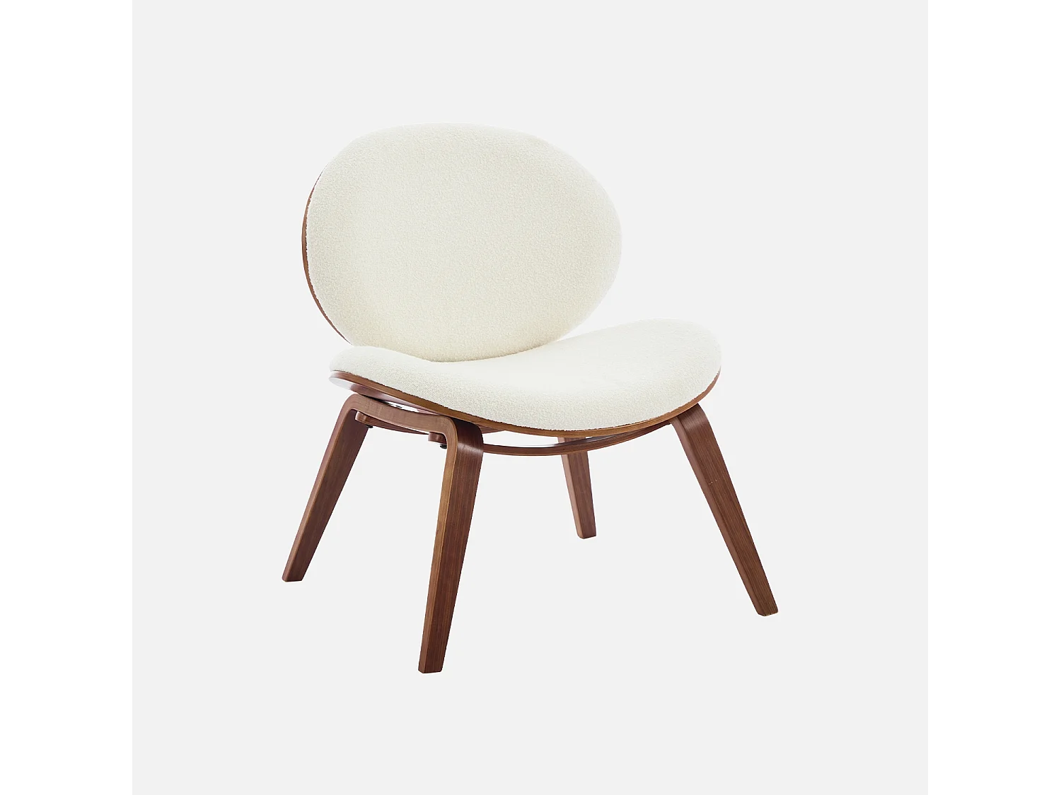 Fauteuil relax décor bois courbé placage effet noyer et bouclette texturée