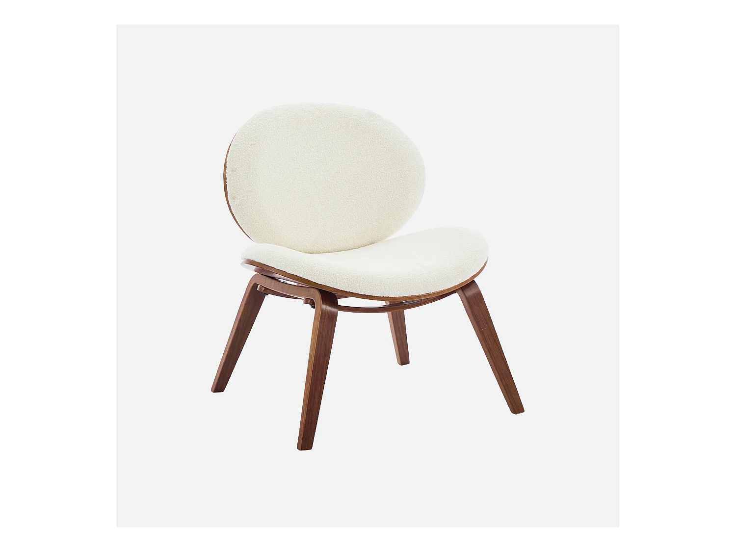 Fauteuil relax décor bois courbé placage effet noyer et bouclette texturée