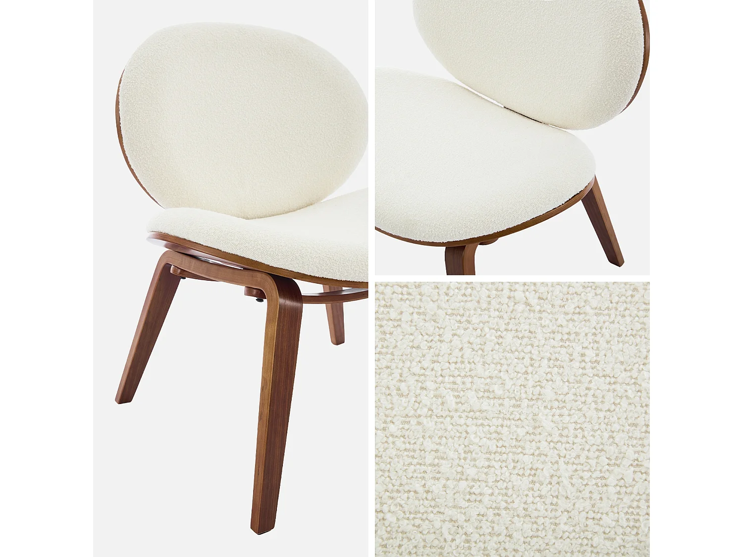 Fauteuil relax décor bois courbé placage effet noyer et bouclette texturée