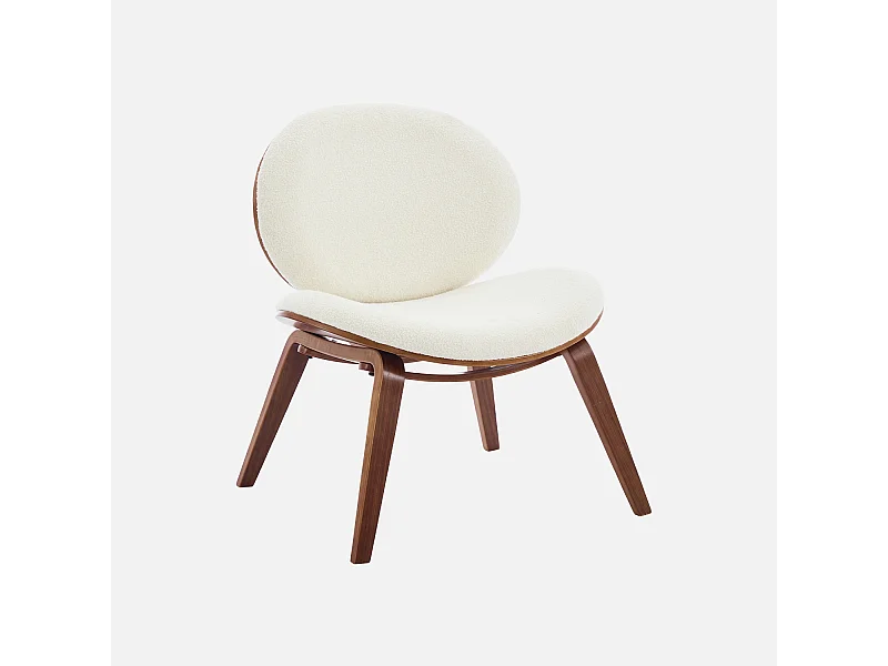 Fauteuil relax décor bois courbé placage effet noyer et bouclette texturée