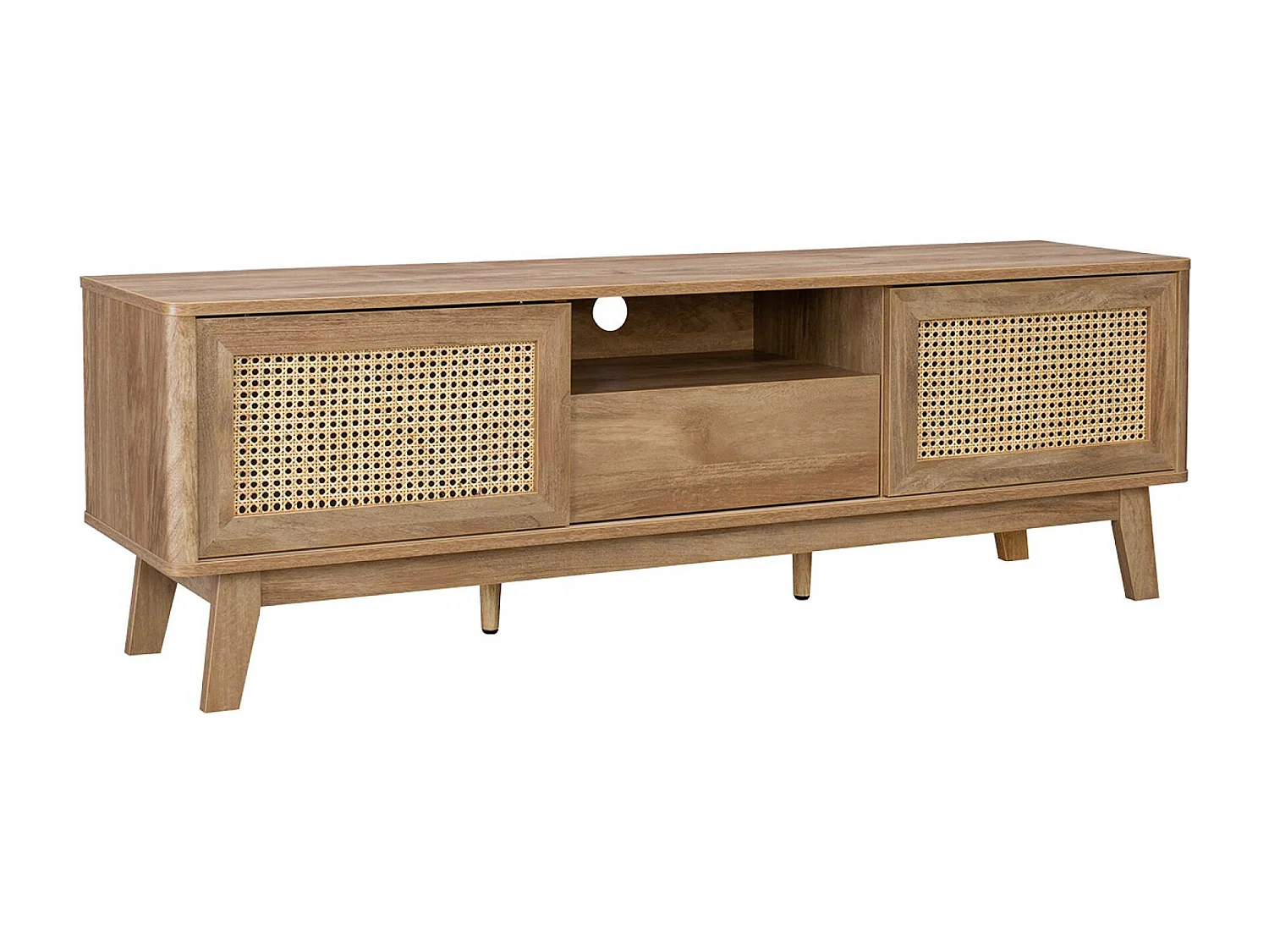 Mueble tv con puertas correderas, taquilla, estante efecto madera y