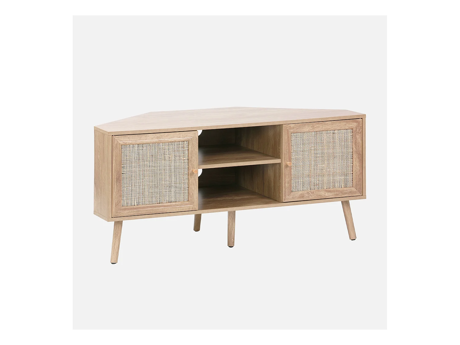 Mobile tv in legno e canna, 2 ante, 1 ripiano, 115cm, marrone naturale