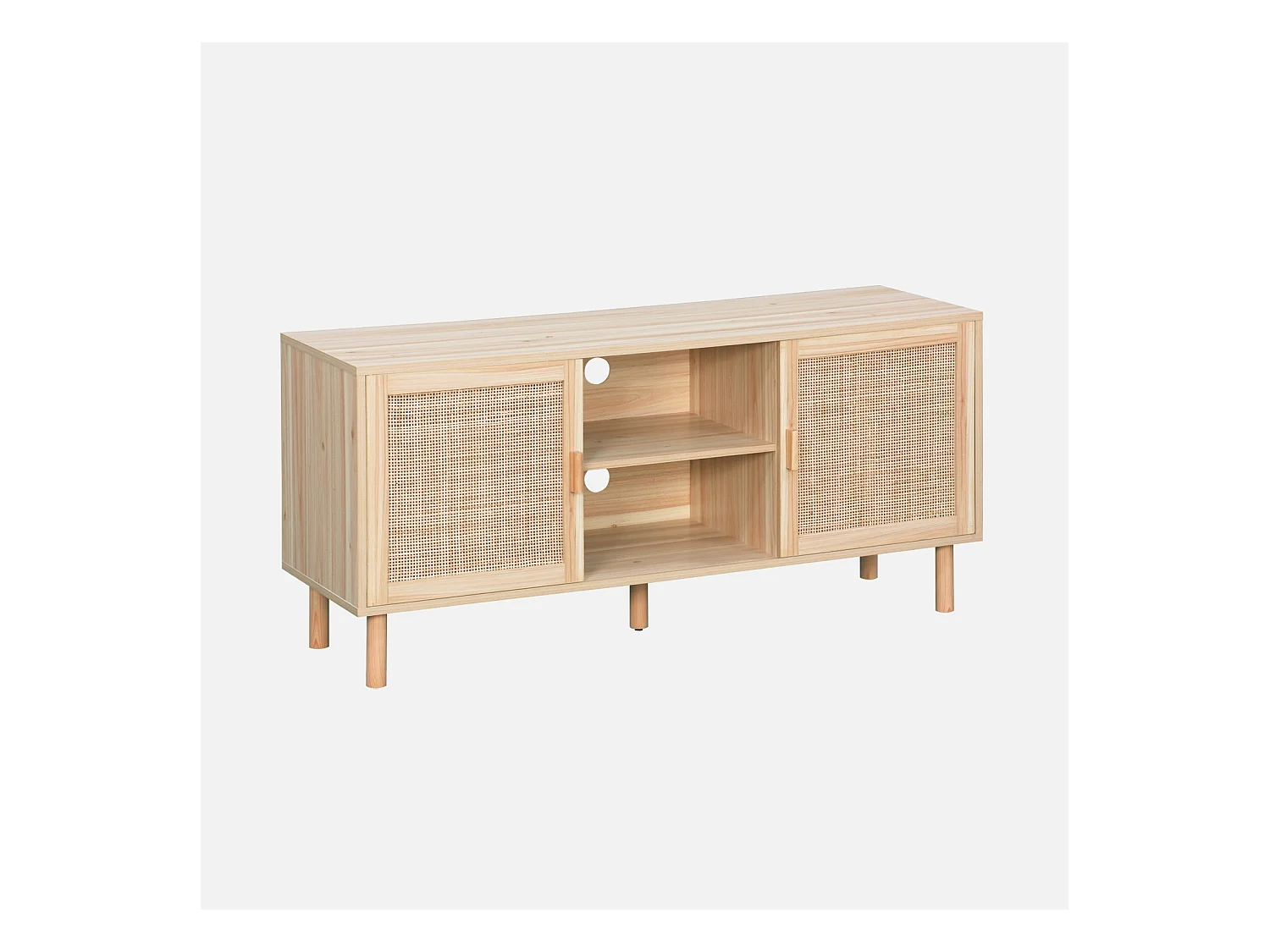 Mobile tv effetto canna e legno, 120cm, marrone naturale