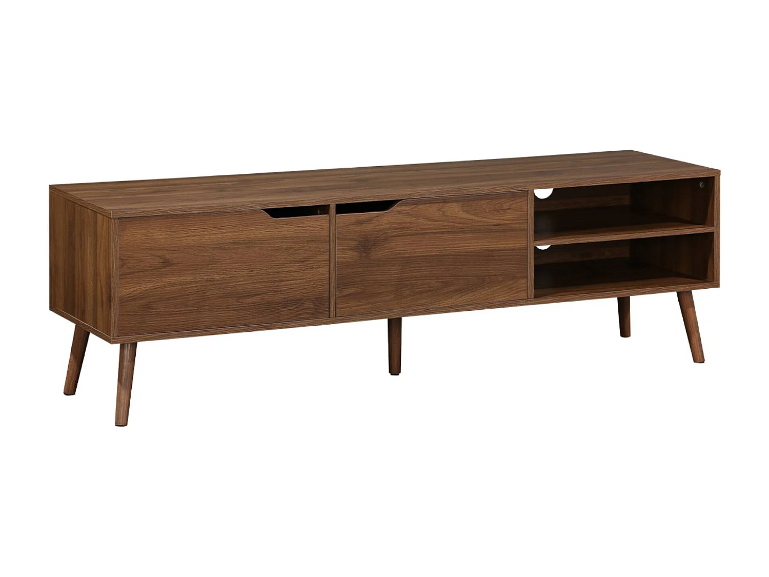 Meuble TV décor bois de noyer. 2 portes. 1 étagère. 160cm