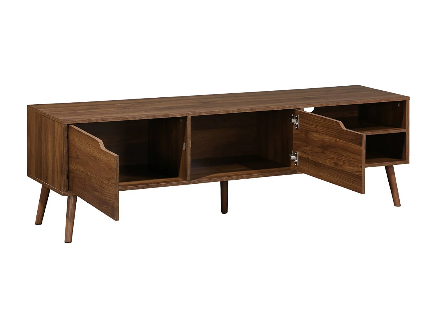 Meuble TV décor bois de noyer. 2 portes. 1 étagère. 160cm