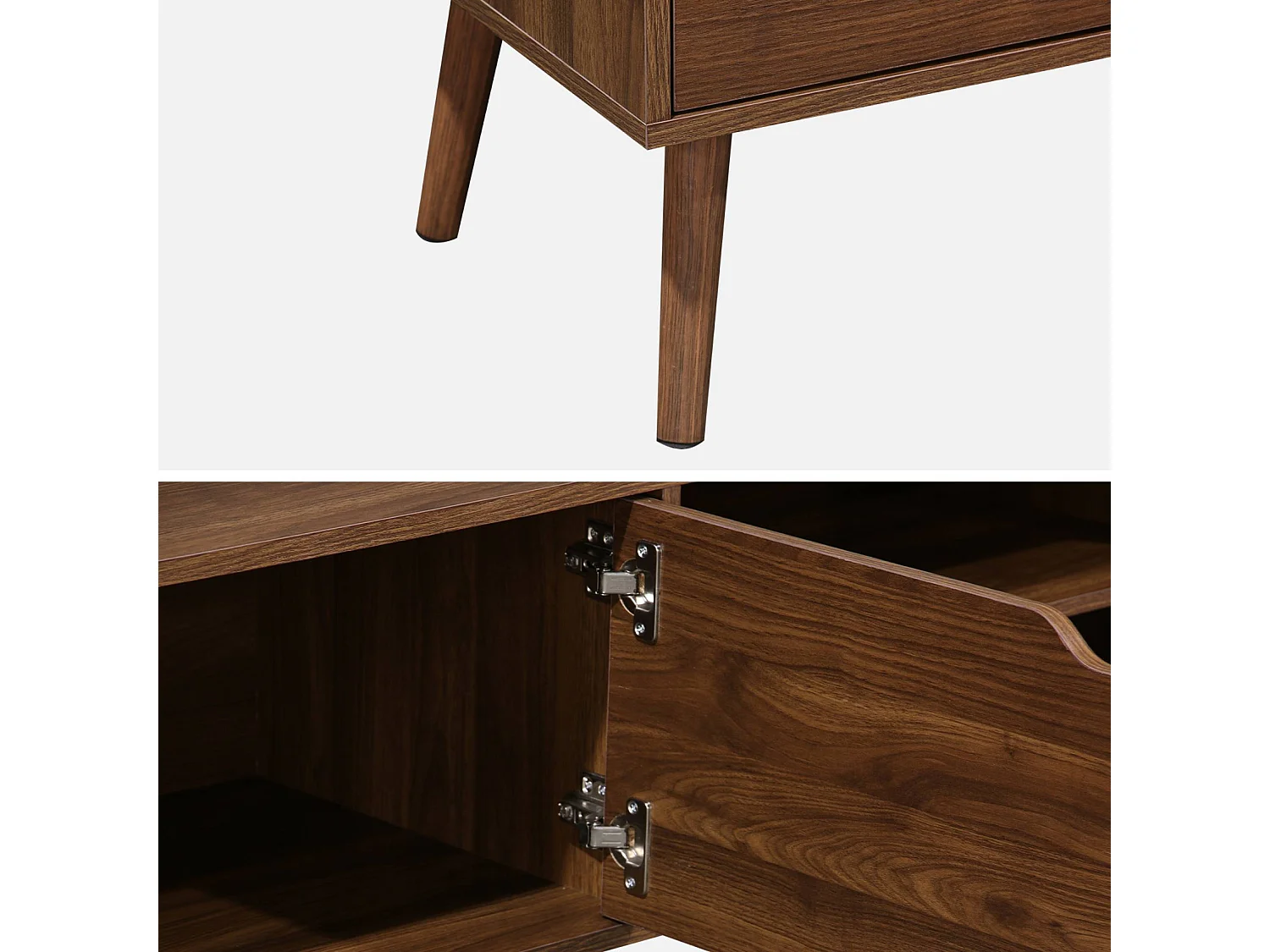 Meuble TV décor bois de noyer. 2 portes. 1 étagère. 160cm