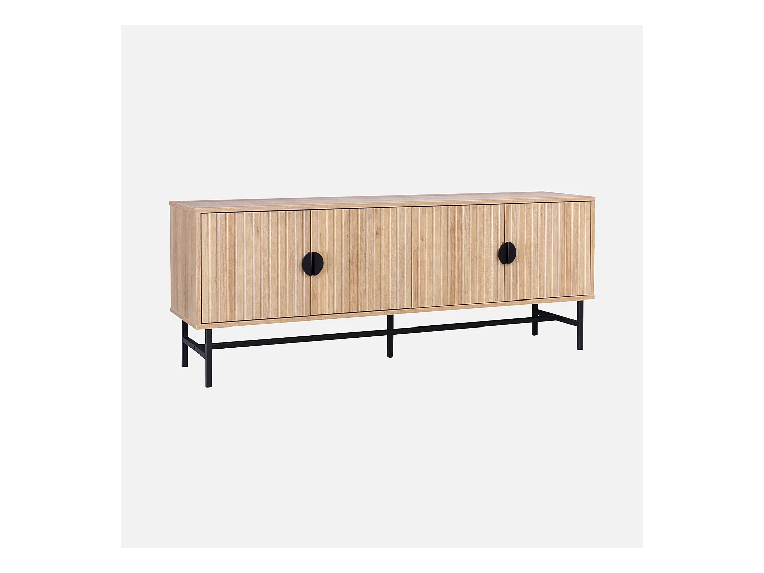Meuble TV. Bazalt. effet chêne. quatre portes. deux étagères. L 157.5 x l 39 x H 60cm
