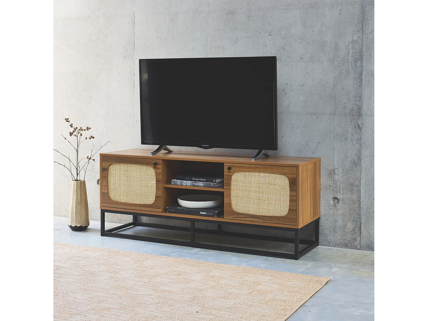 Soporte de tv de madera y caña redondeada 140cm natural