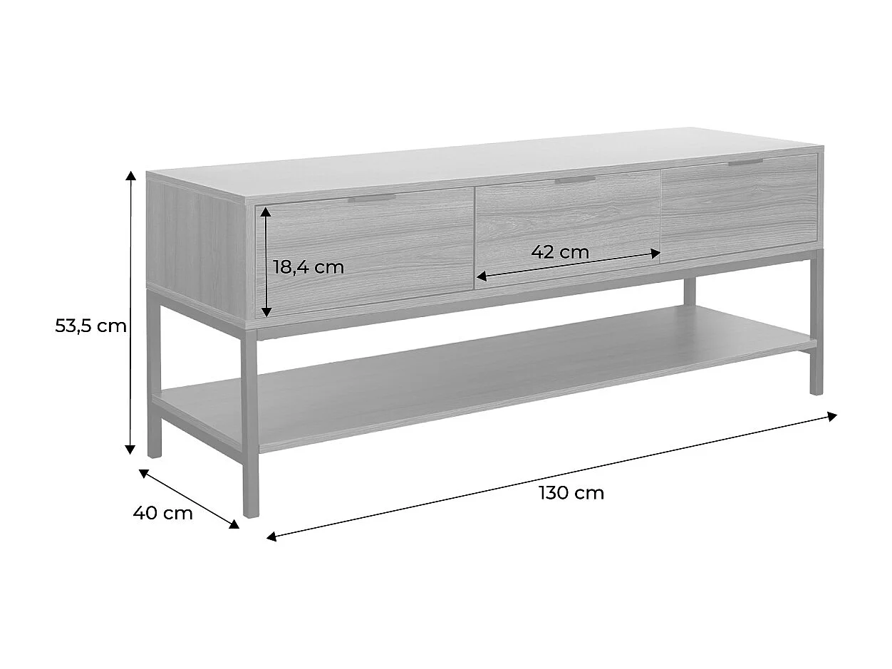 Mobile tv in noce con 3 cassetti, 130cm, marrone