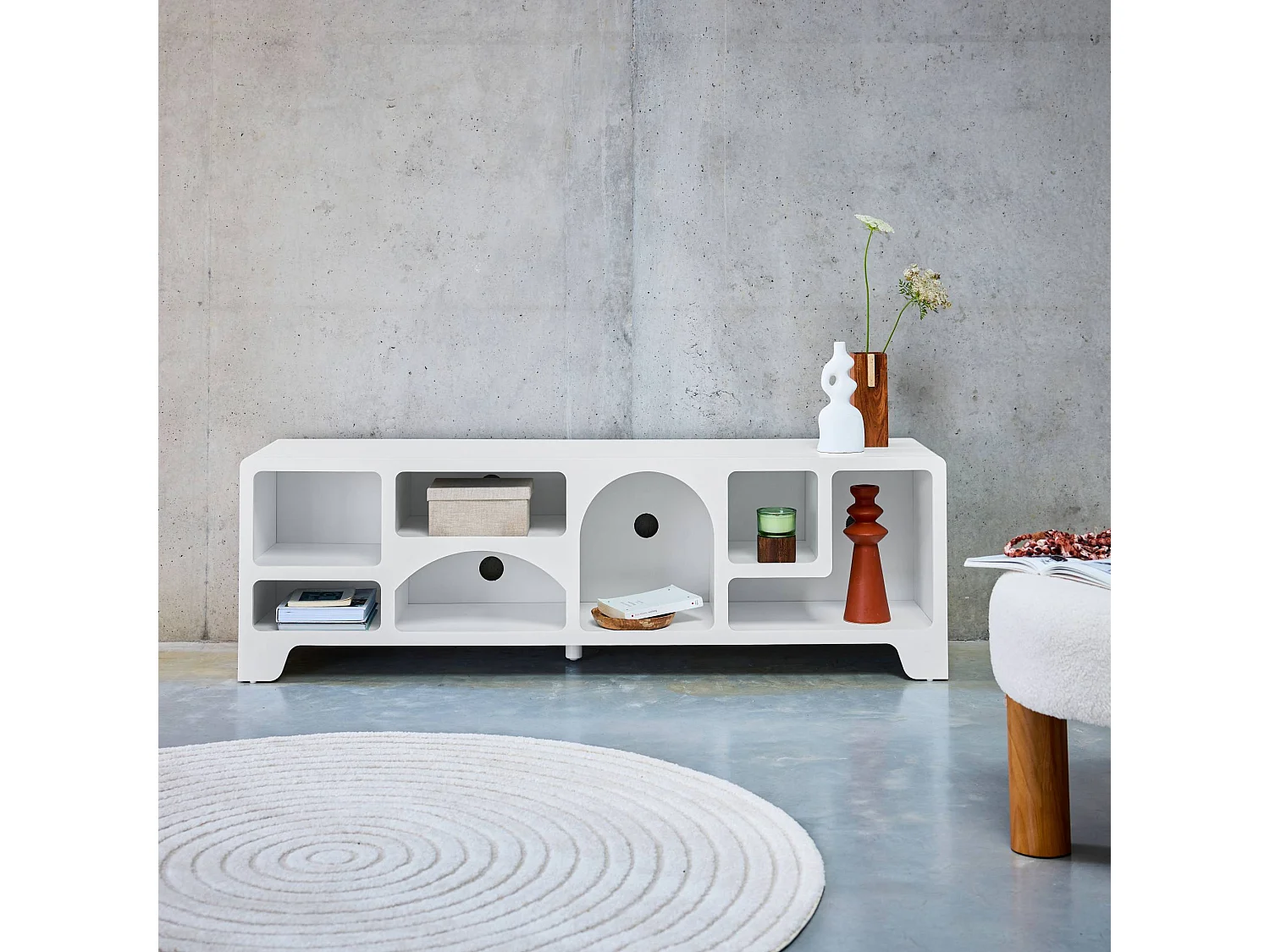 Mobilie tv organico effetto legno bianco, 160cm, bianco