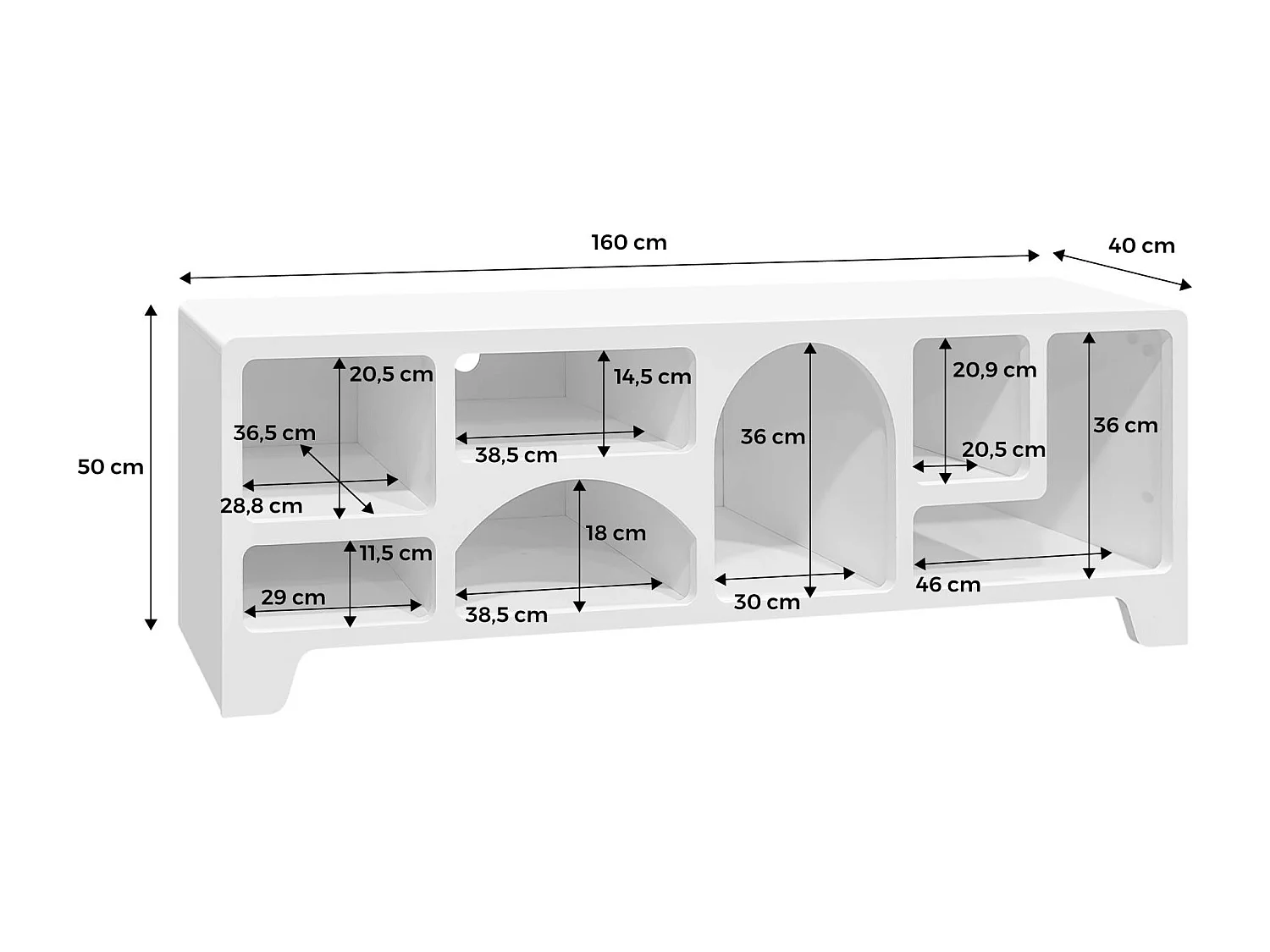 Mobilie tv organico effetto legno bianco, 160cm, bianco