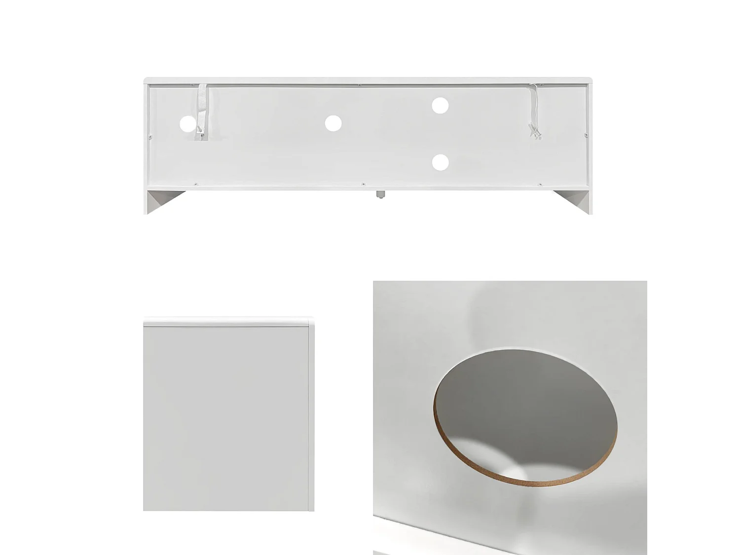 Meuble tv organique effet bois blanc 160cm avec plusieurs niches 7 compartiments de rangement L160cm