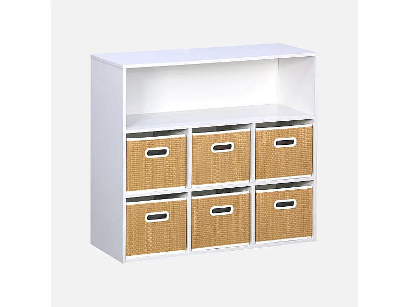 Mueble infantil con 6 cestas de fibra vegetal natural