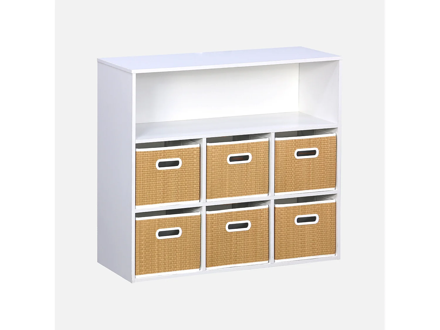 Mueble infantil con 6 cestas de fibra vegetal natural