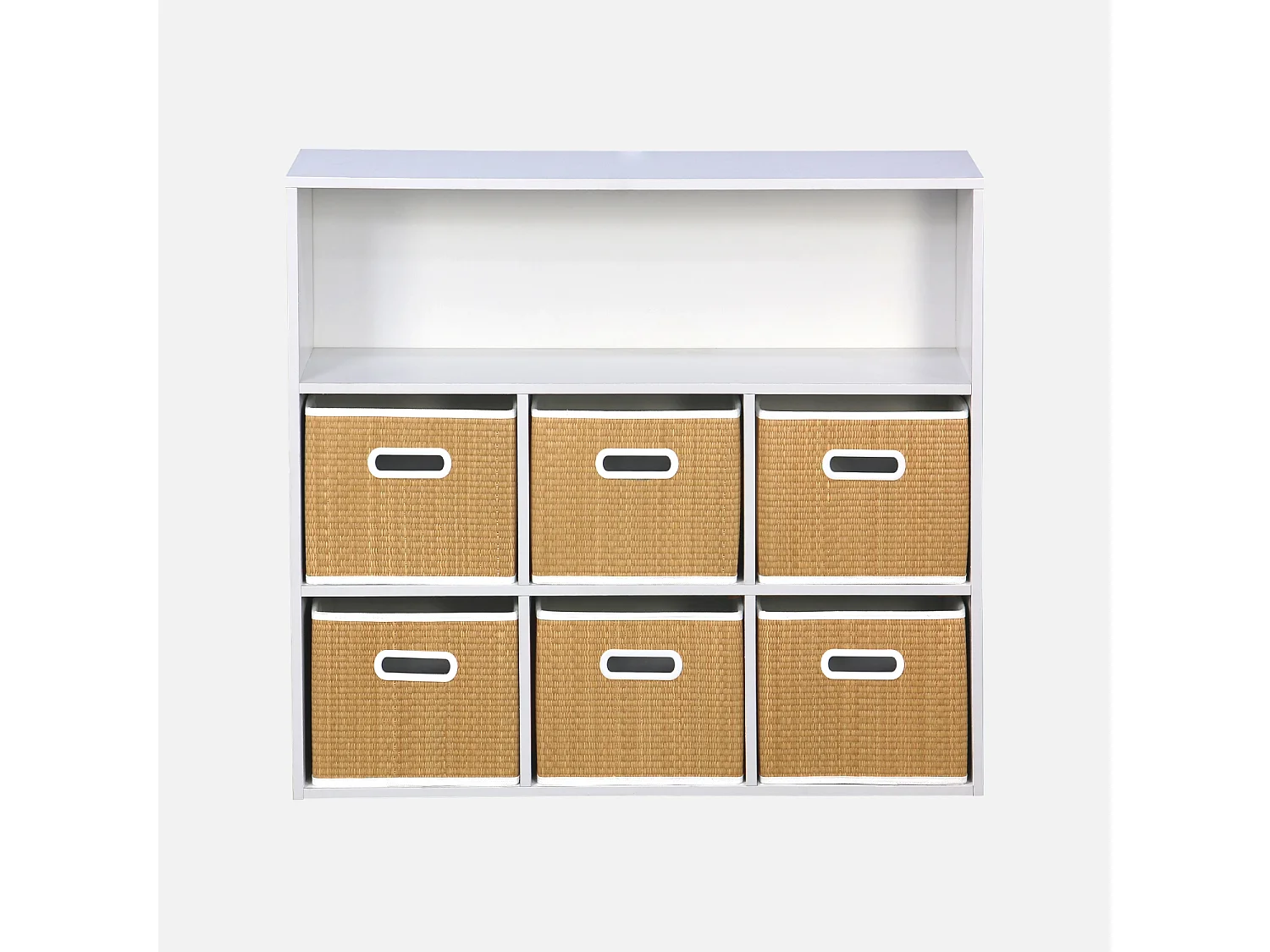 Mueble infantil con 6 cestas de fibra vegetal natural