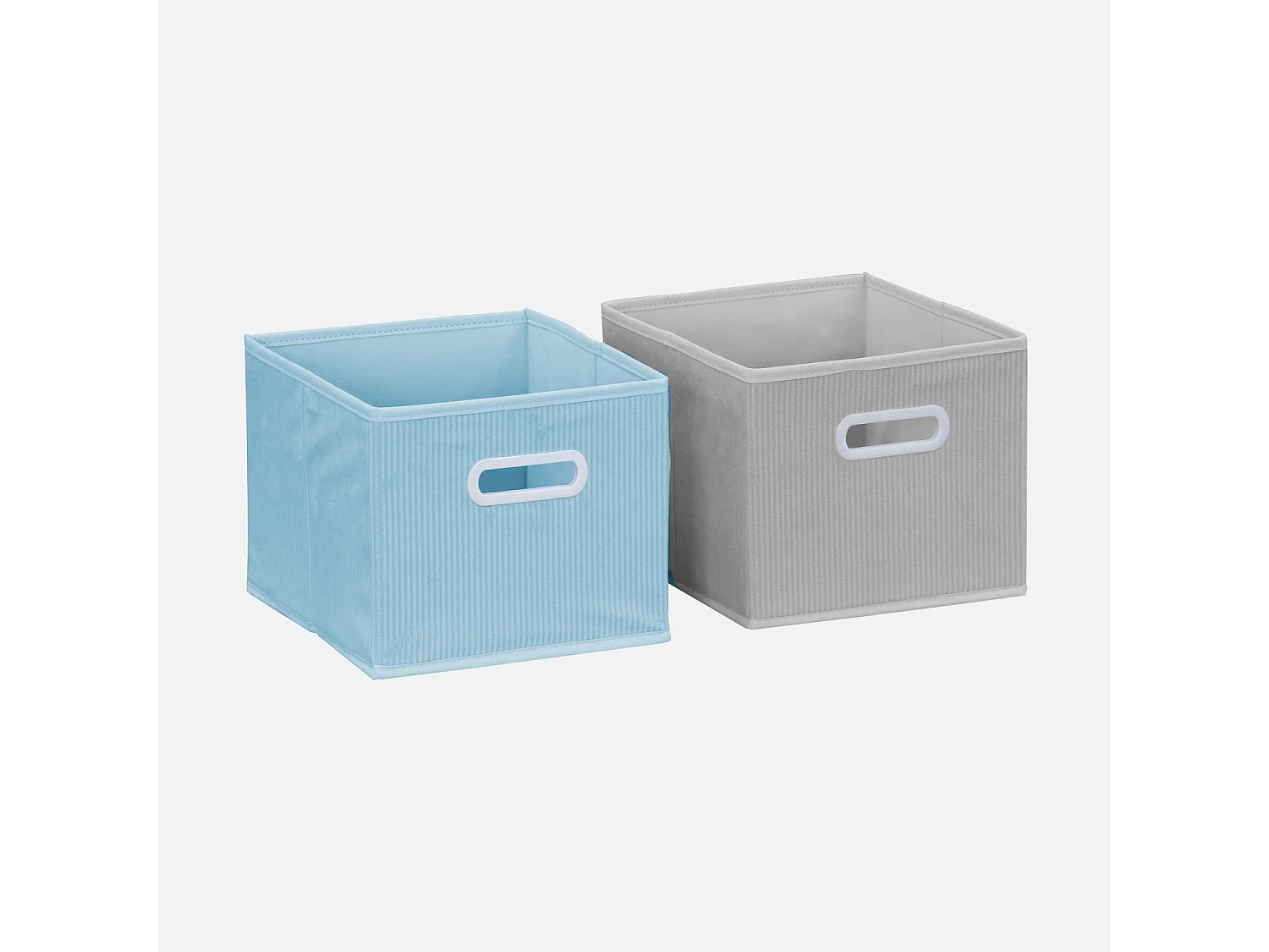 Meuble de rangement pour enfant avec 7 compartiments et 2 paniers bleus et 2 paniers gris en velours