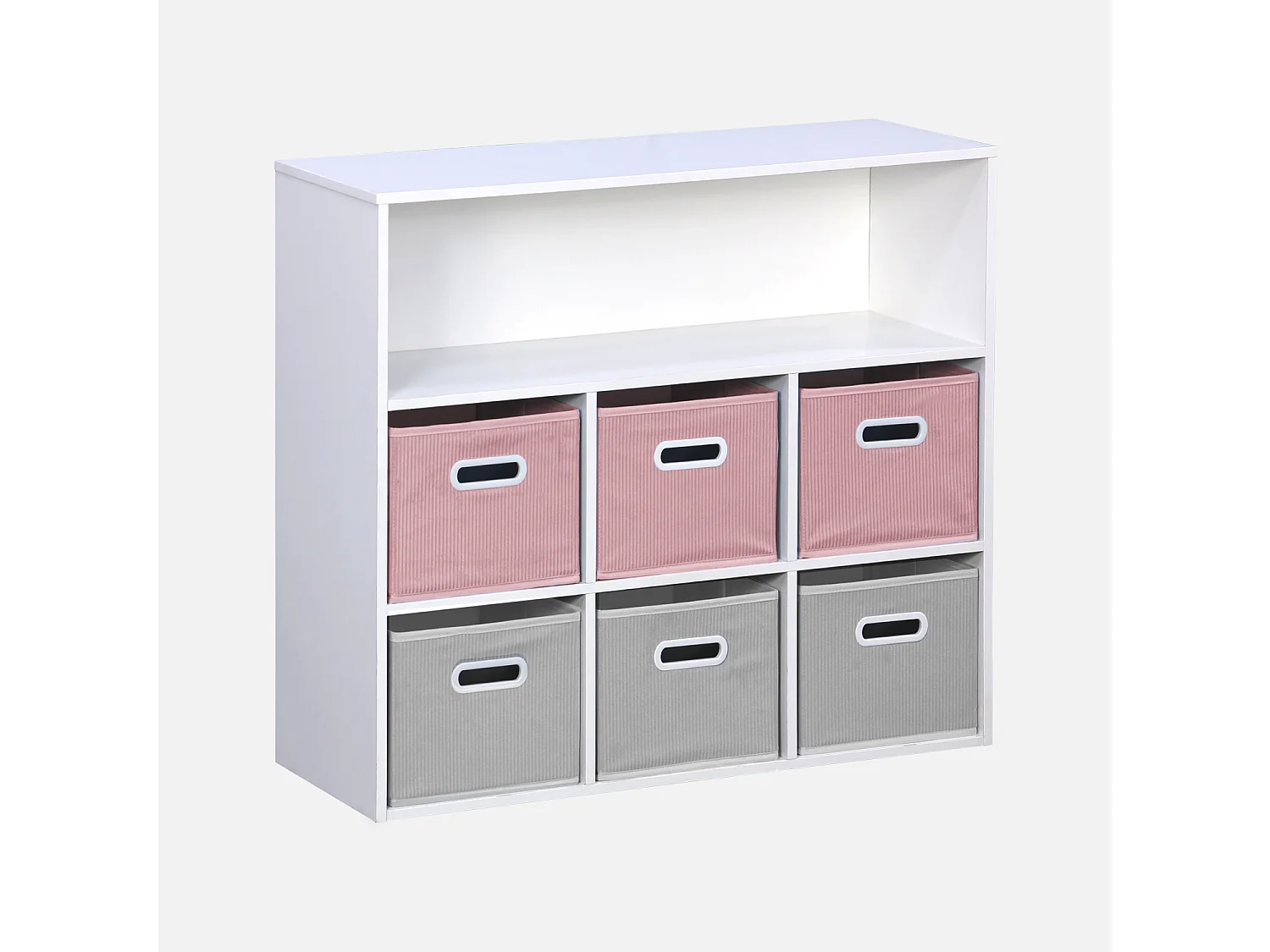 Mueble infantil con 6 cestas de terciopelo rosa