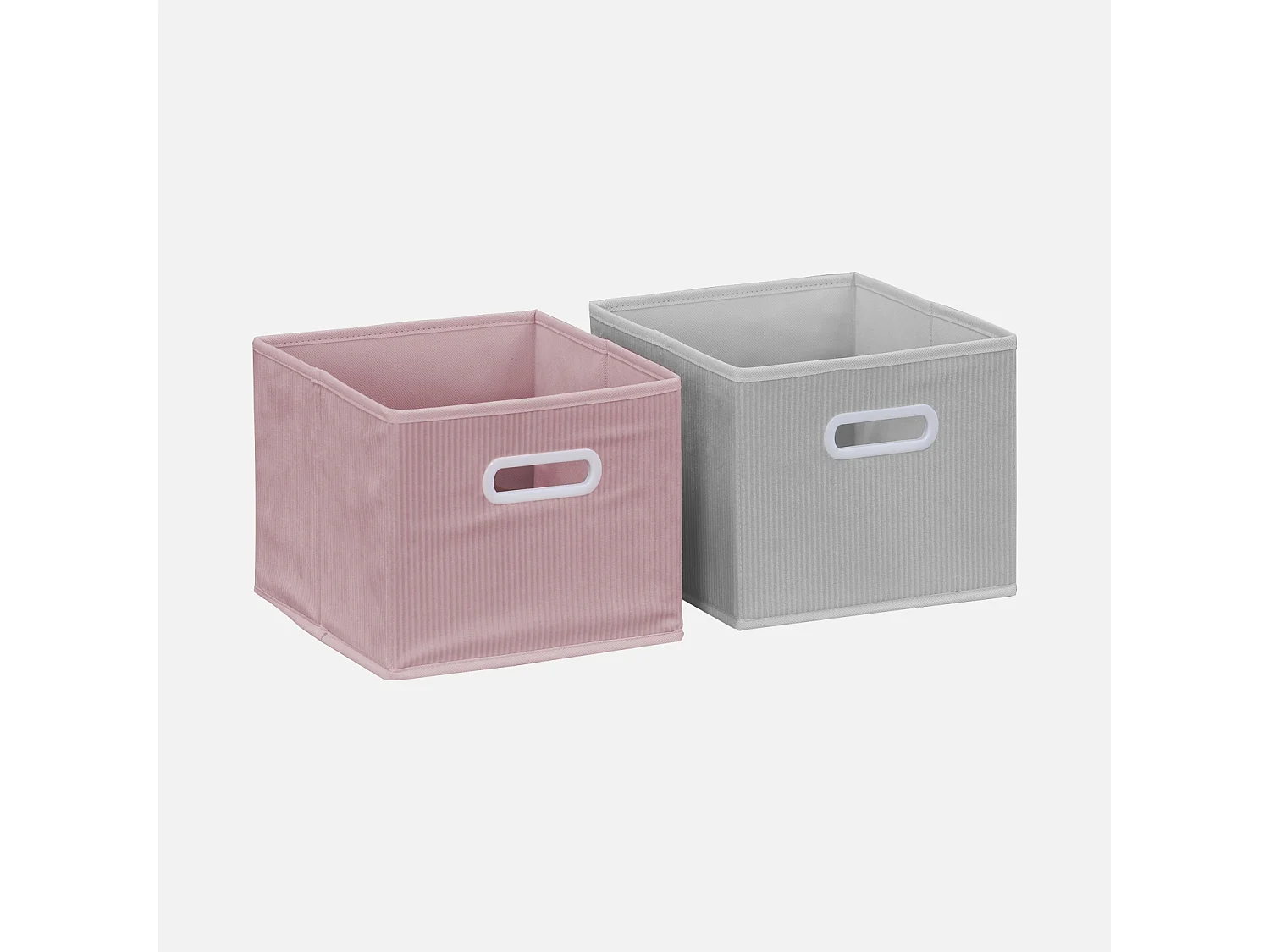 Meuble de rangement pour enfant avec 7 compartiments et 2 paniers roses et 2 paniers gris en velours