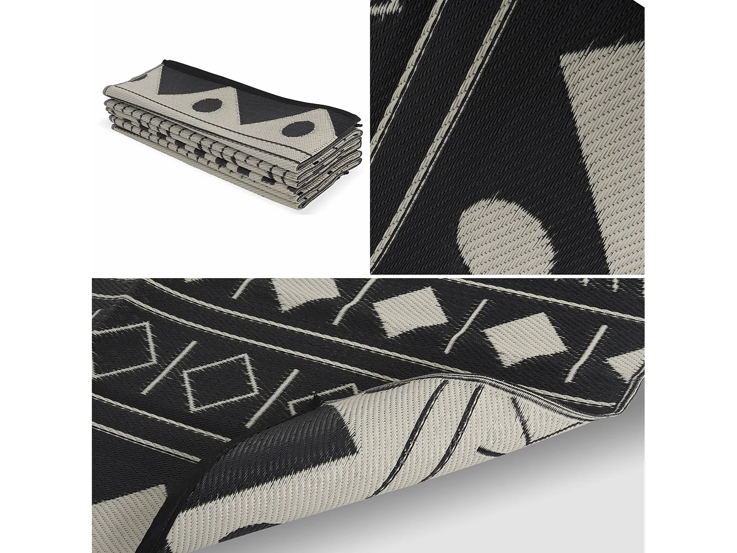 Tappeto per esterni motivi etnici, nero