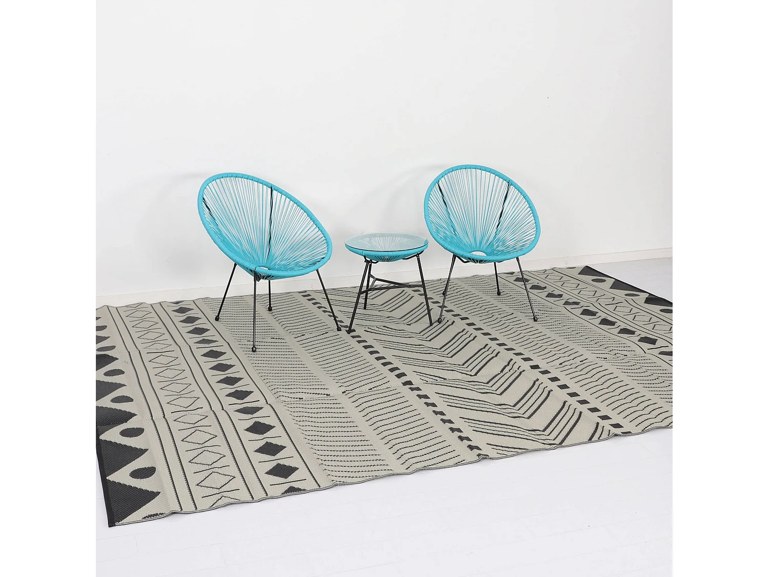 Tappeto per esterni motivi etnici, nero