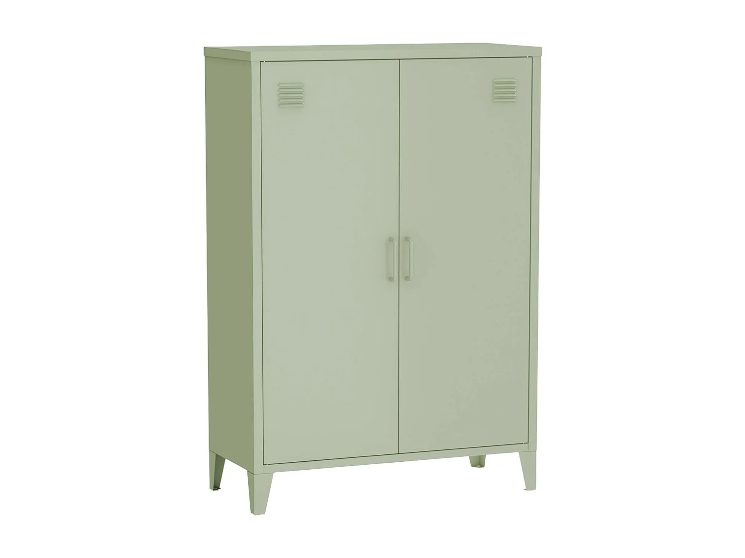 Commode/armoire en métal vert. 2 espaces de rangement. casiers