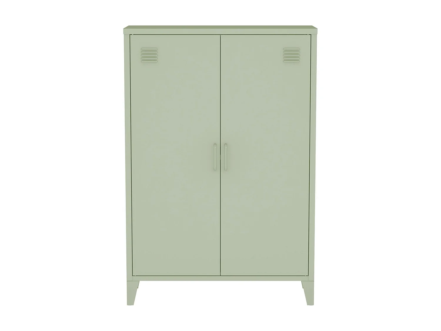 Commode/armoire en métal vert. 2 espaces de rangement. casiers