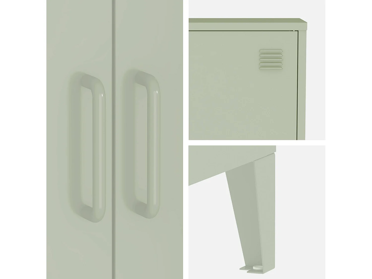 Commode/armoire en métal vert. 2 espaces de rangement. casiers