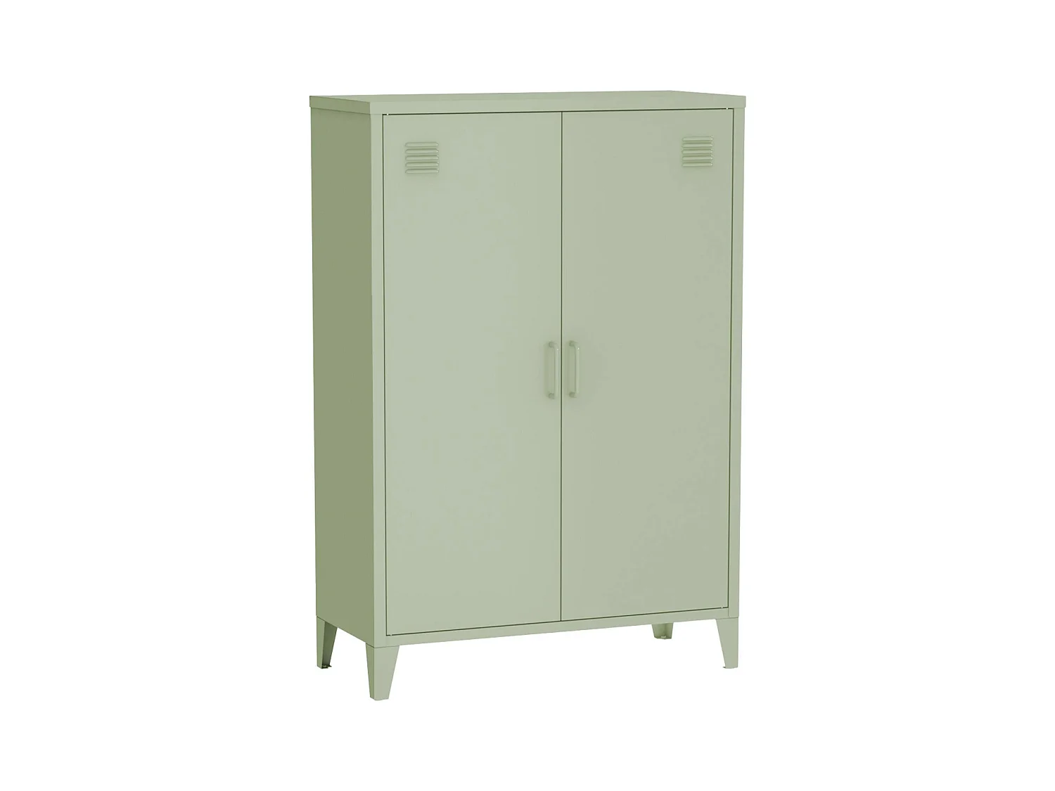 Commode/armoire en métal vert. 2 espaces de rangement. casiers