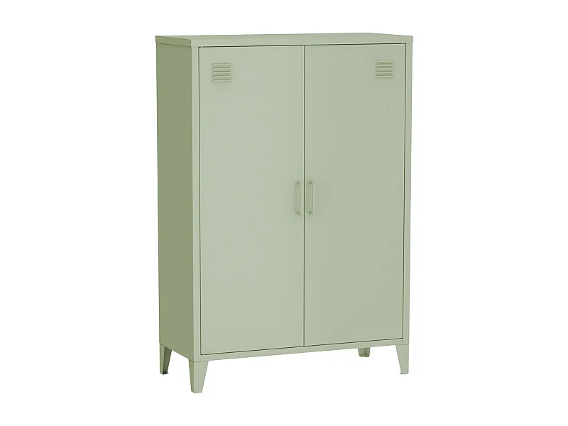 Commode/armoire en métal vert. 2 espaces de rangement. casiers