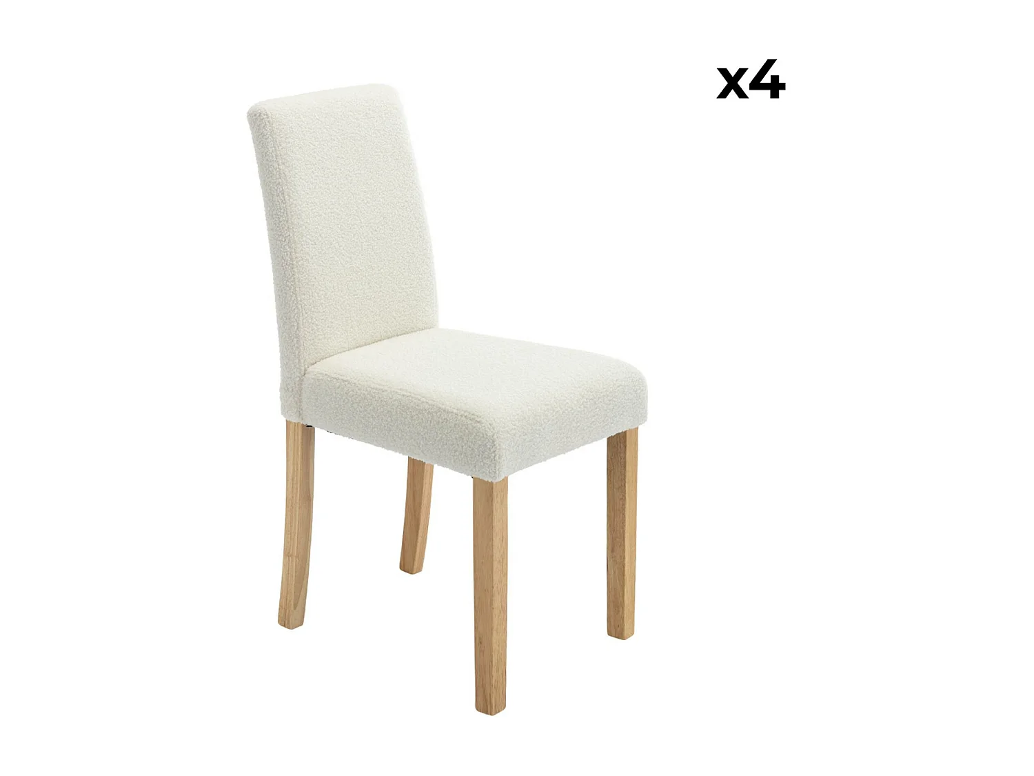 Lot de 4 chaises RITA revêtement bouclette pieds en bois d'hévéa