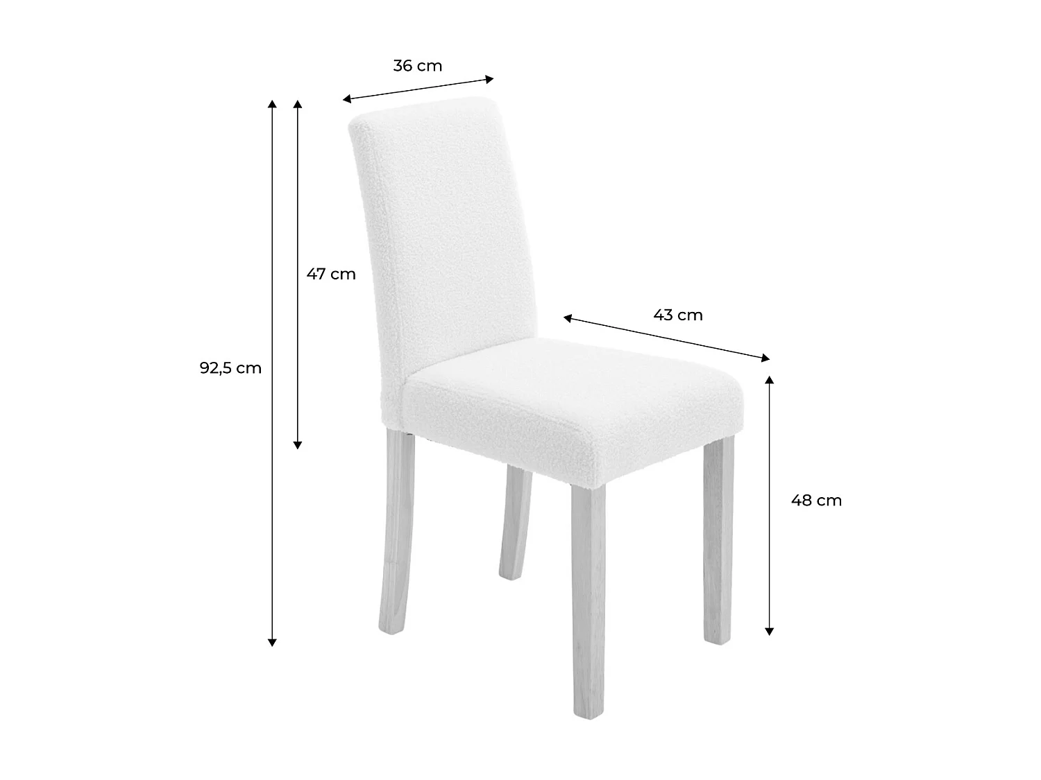 Lot de 4 chaises RITA revêtement bouclette pieds en bois d'hévéa