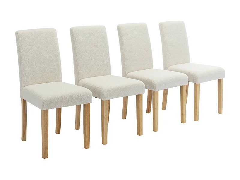 Lot de 4 chaises RITA revêtement bouclette pieds en bois d'hévéa