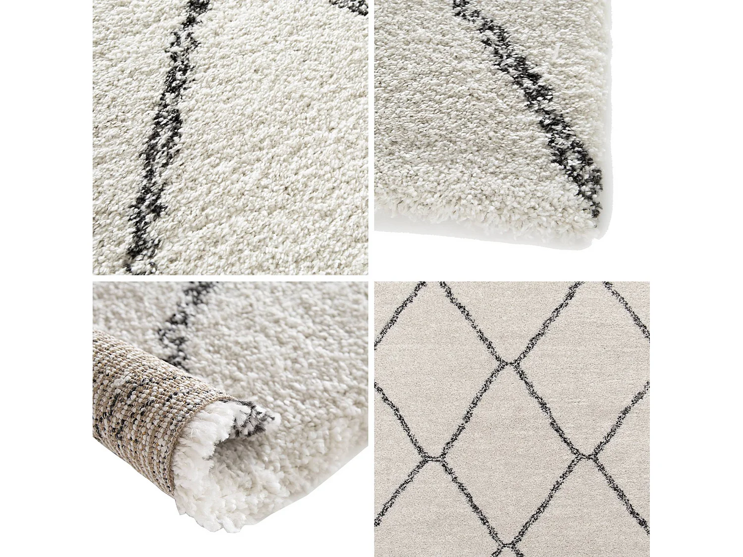 Tapis intérieur shaggy. poils longs. 80x150cm style berbère. blanc et noir