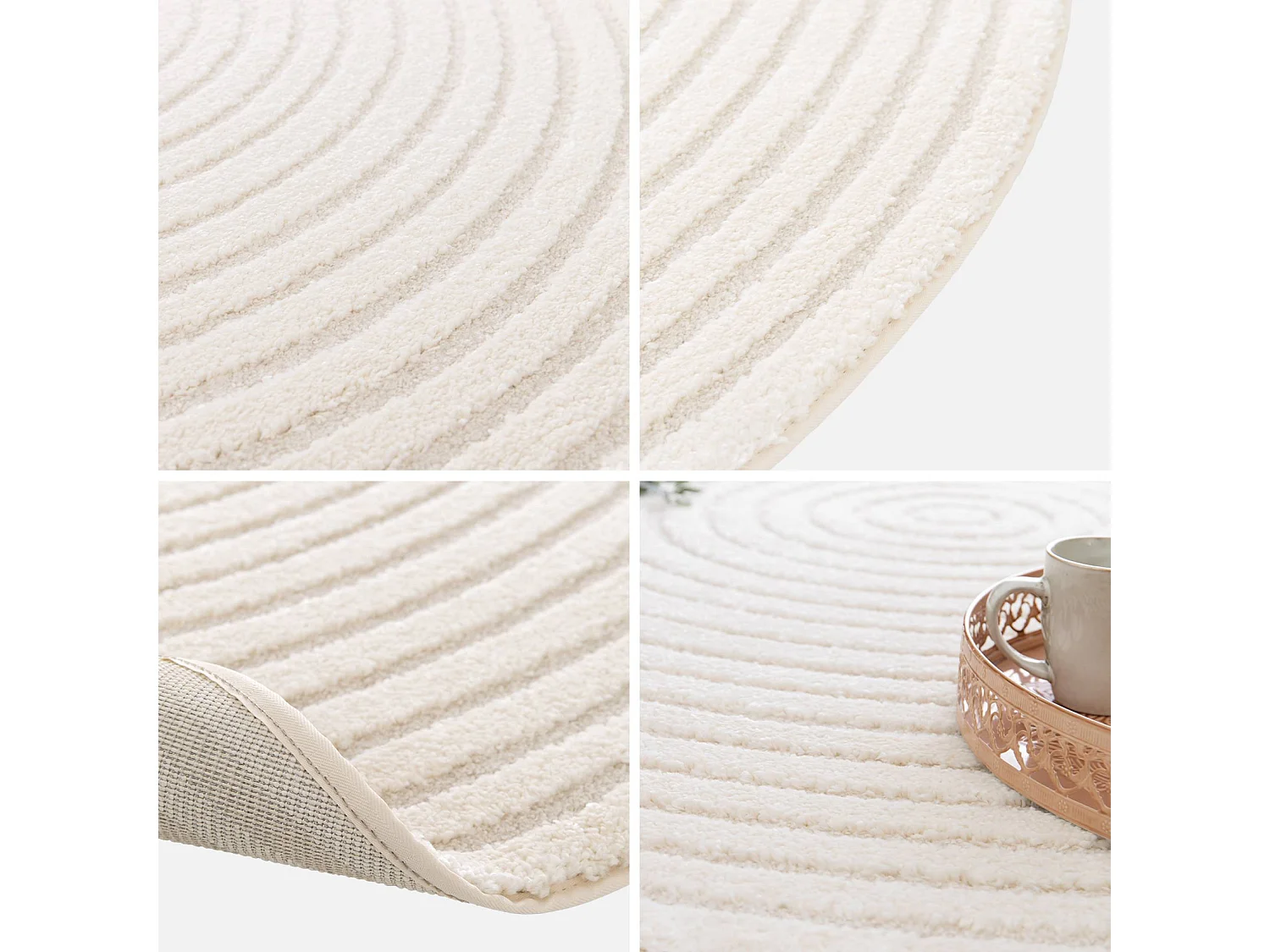 Tappeto per interni con cerchi in rilievo color crema, 160cm, crema