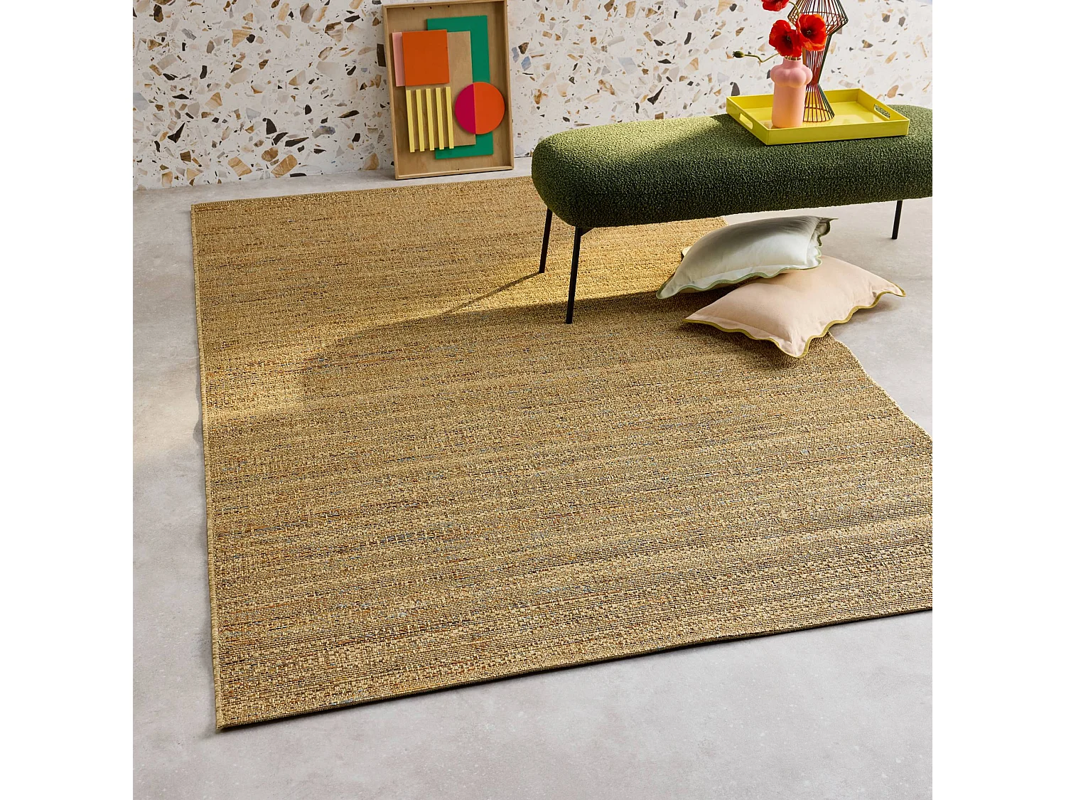 Tapis intérieur/extérieur effet jute claire. 200 x 290 cm. résistant aux UV