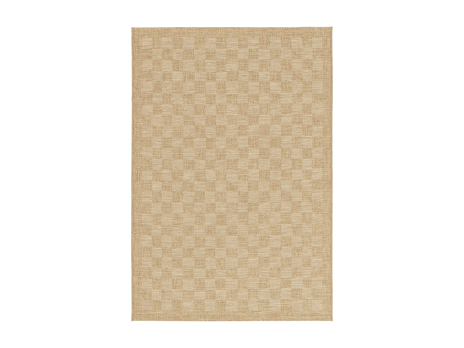 Tapis intérieur/extérieur effet jute coloris naturel motif damier. 160x230cm stabilisé aux UV